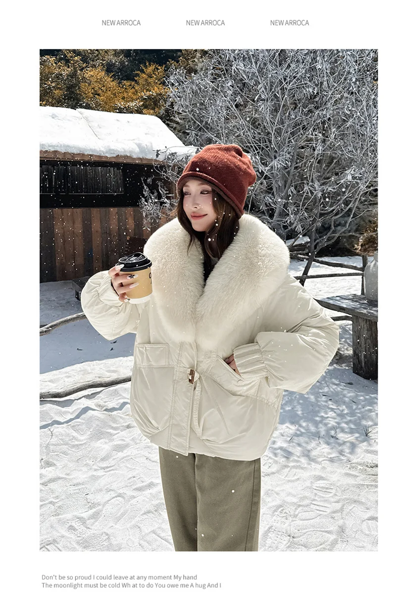 2026 Winter Women Down Cotton Coat Street Imitation Fur Collar Hooded Short Cotton Padded Jacket Female Basic Snow Warm Overcoat