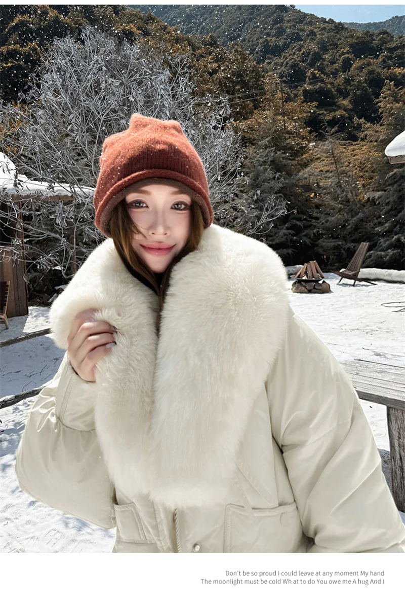 2026 Winter Women Down Cotton Coat Street Imitation Fur Collar Hooded Short Cotton Padded Jacket Female Basic Snow Warm Overcoat