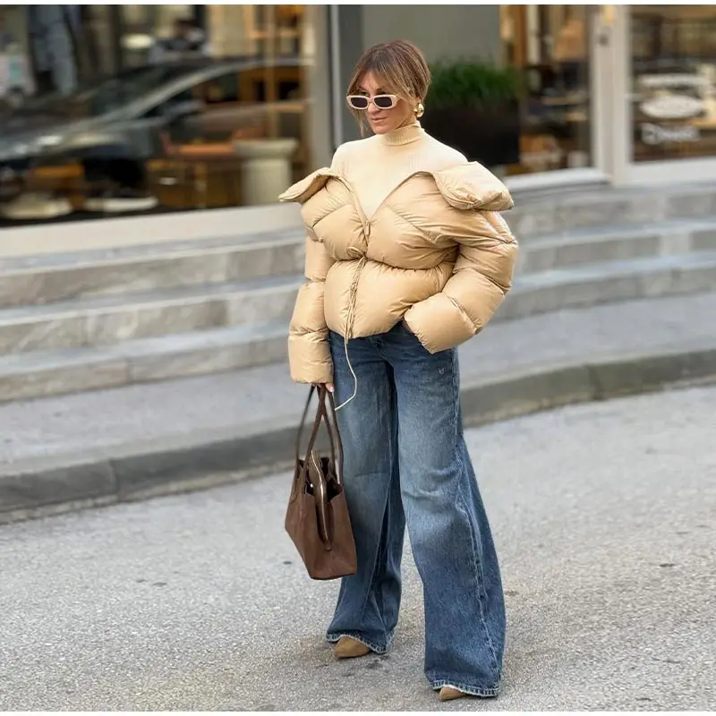 Fashion Solid Quilted Cotton Coat Women's Turtleneck Lace-up Full Sleeve Warm Jacket 2025 Autumn Winter Lady Commuter Outwear 