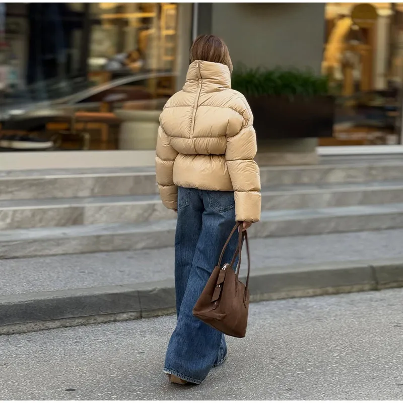 Fashion Solid Quilted Cotton Coat Women's Turtleneck Lace-up Full Sleeve Warm Jacket 2025 Autumn Winter Lady Commuter Outwear 