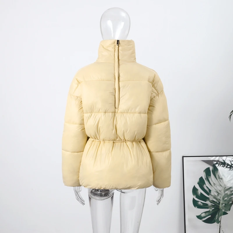 Fashion Solid Quilted Cotton Coat Women's Turtleneck Lace-up Full Sleeve Warm Jacket 2025 Autumn Winter Lady Commuter Outwear 