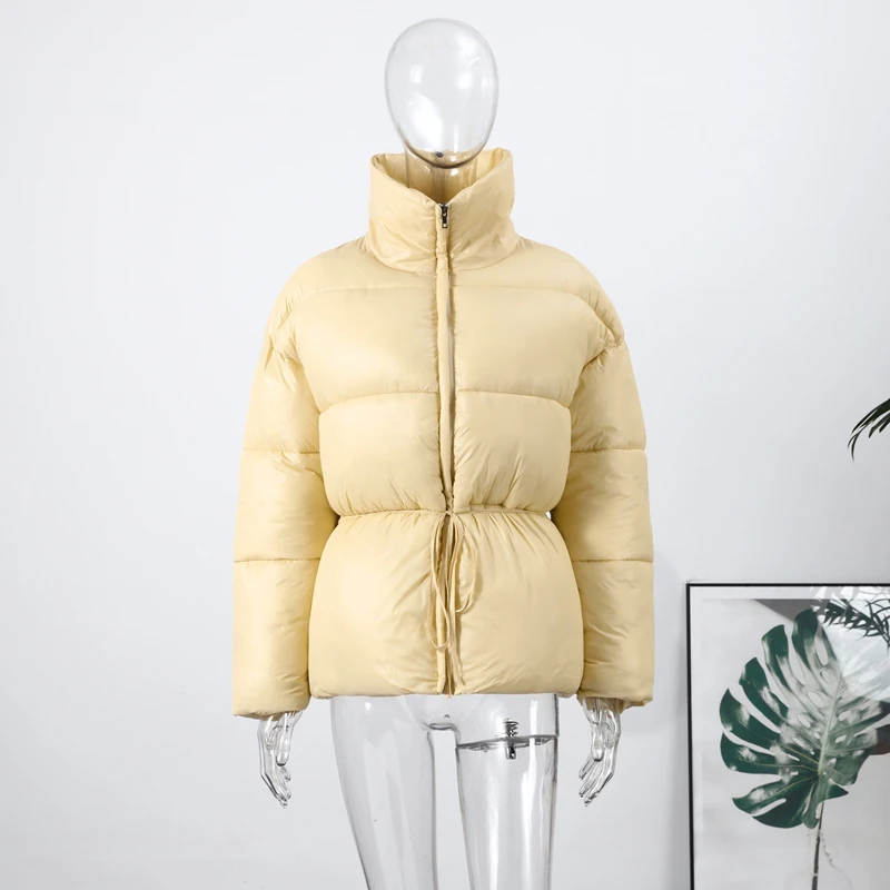 Fashion Solid Quilted Cotton Coat Women's Turtleneck Lace-up Full Sleeve Warm Jacket 2025 Autumn Winter Lady Commuter Outwear 