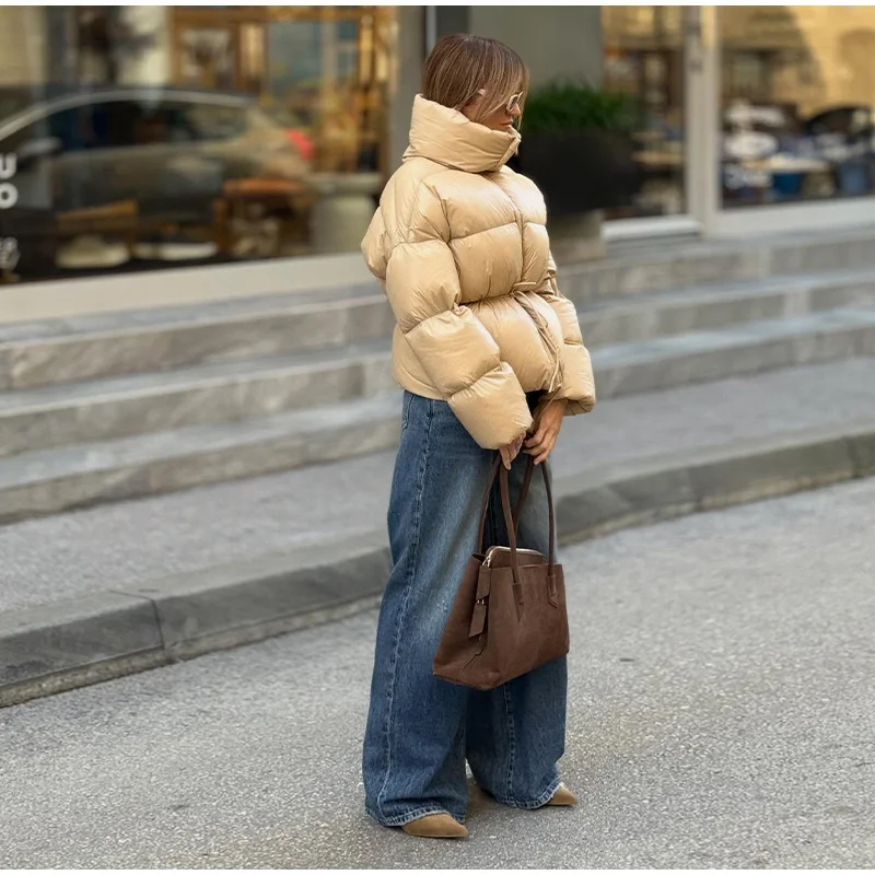 Fashion Solid Quilted Cotton Coat Women's Turtleneck Lace-up Full Sleeve Warm Jacket 2025 Autumn Winter Lady Commuter Outwear 