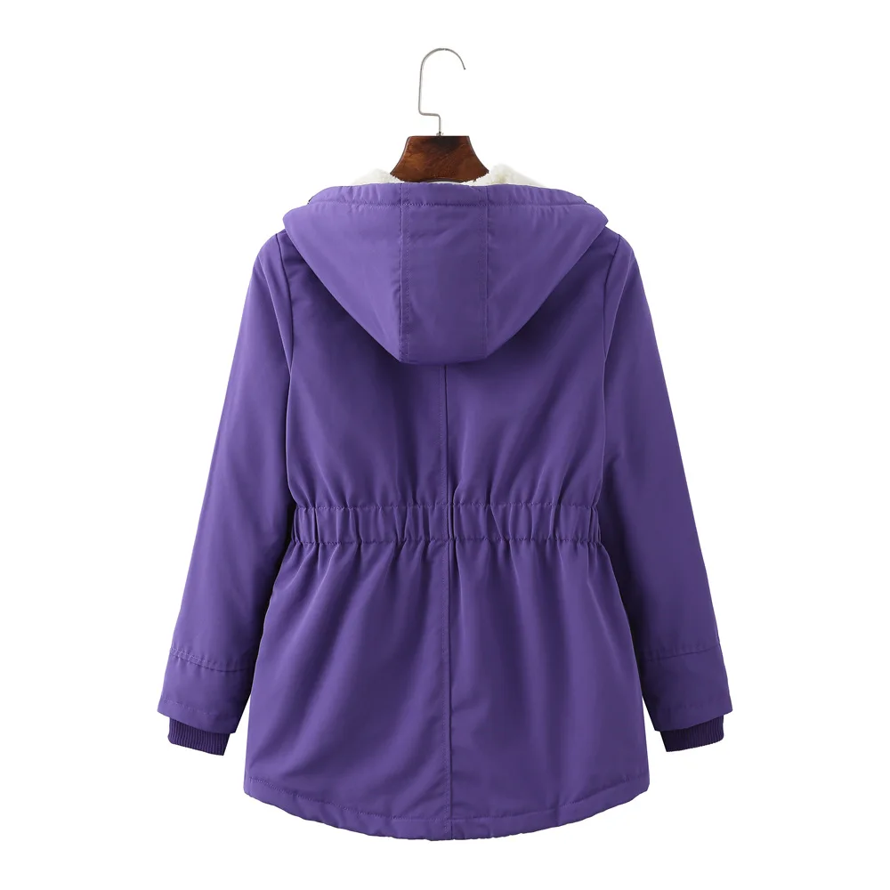 Women Parkas Lamb Wool Hoodies Coats Thick Warm Tight Waist Loose Autumn Winter Casual Jackets Winter Mid Length Parka Coat