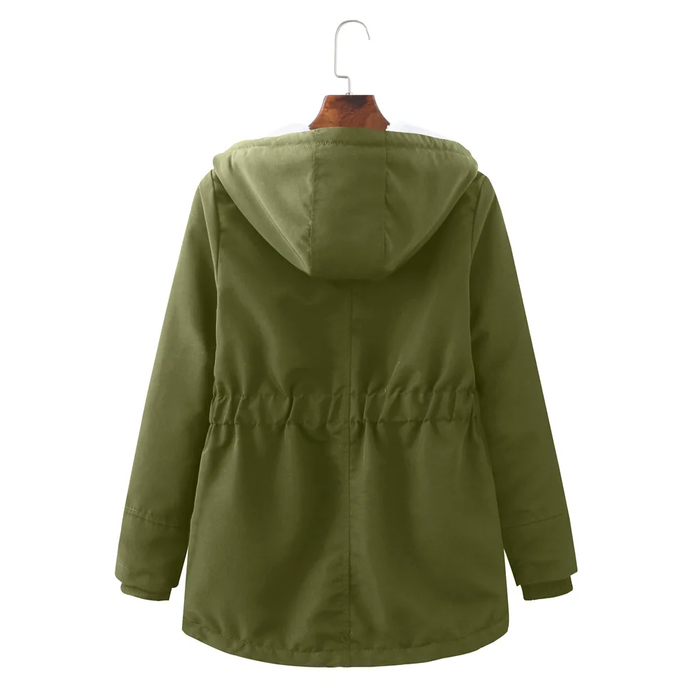 Women Parkas Lamb Wool Hoodies Coats Thick Warm Tight Waist Loose Autumn Winter Casual Jackets Winter Mid Length Parka Coat