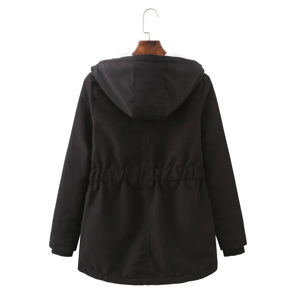 Women Parkas Lamb Wool Hoodies Coats Thick Warm Tight Waist Loose Autumn Winter Casual Jackets Winter Mid Length Parka Coat