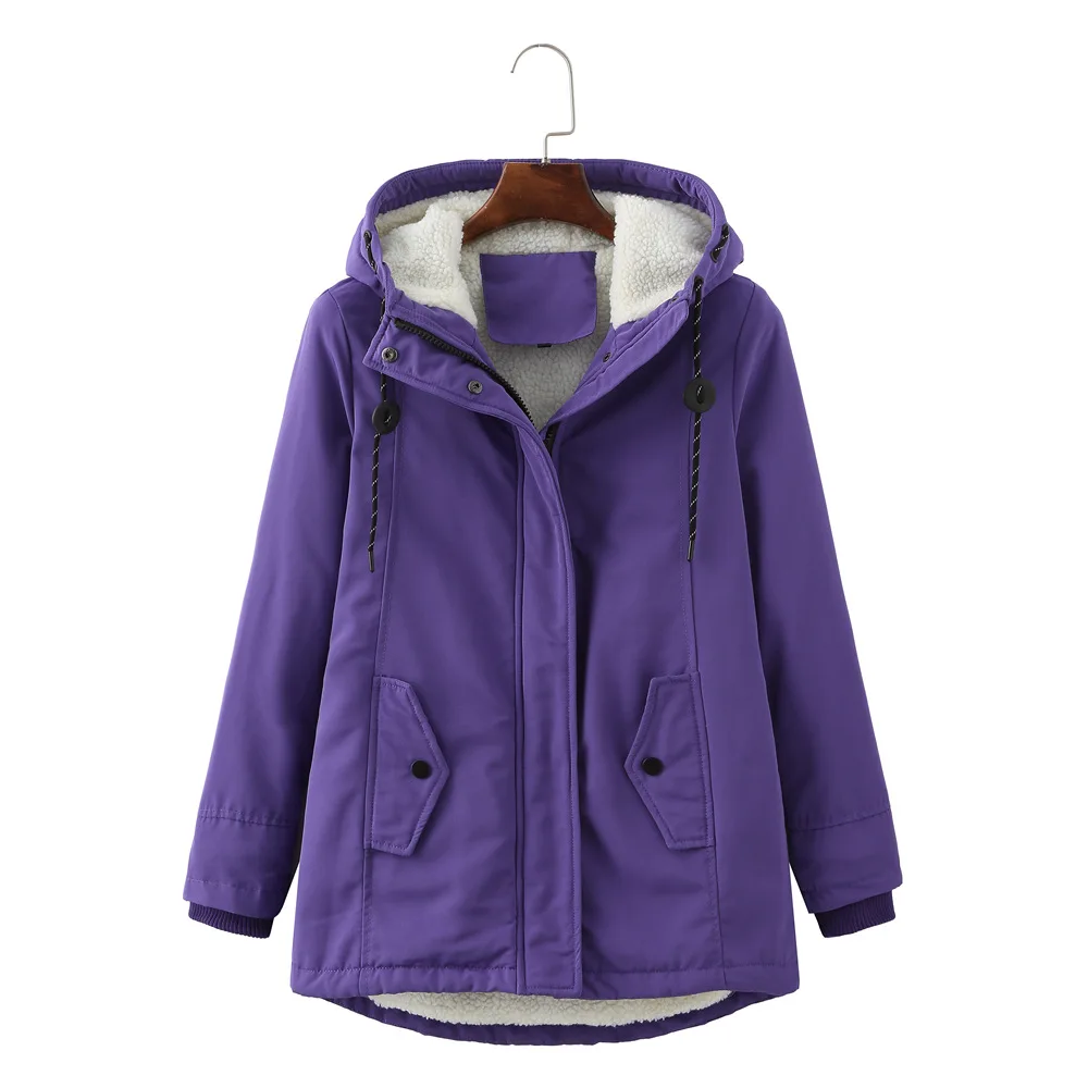 Women Parkas Lamb Wool Hoodies Coats Thick Warm Tight Waist Loose Autumn Winter Casual Jackets Winter Mid Length Parka Coat