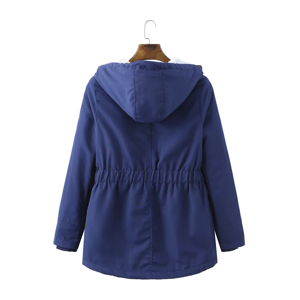 Women Parkas Lamb Wool Hoodies Coats Thick Warm Tight Waist Loose Autumn Winter Casual Jackets Winter Mid Length Parka Coat