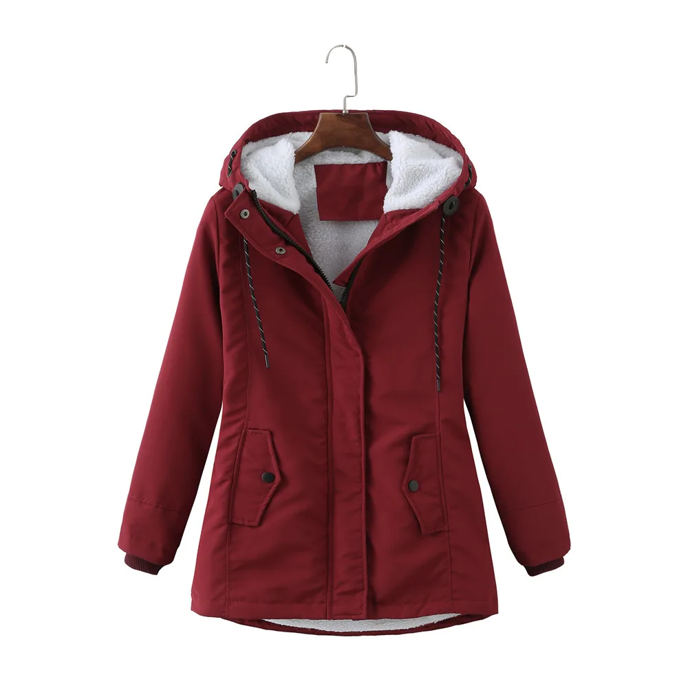 Women Parkas Lamb Wool Hoodies Coats Thick Warm Tight Waist Loose Autumn Winter Casual Jackets Winter Mid Length Parka Coat