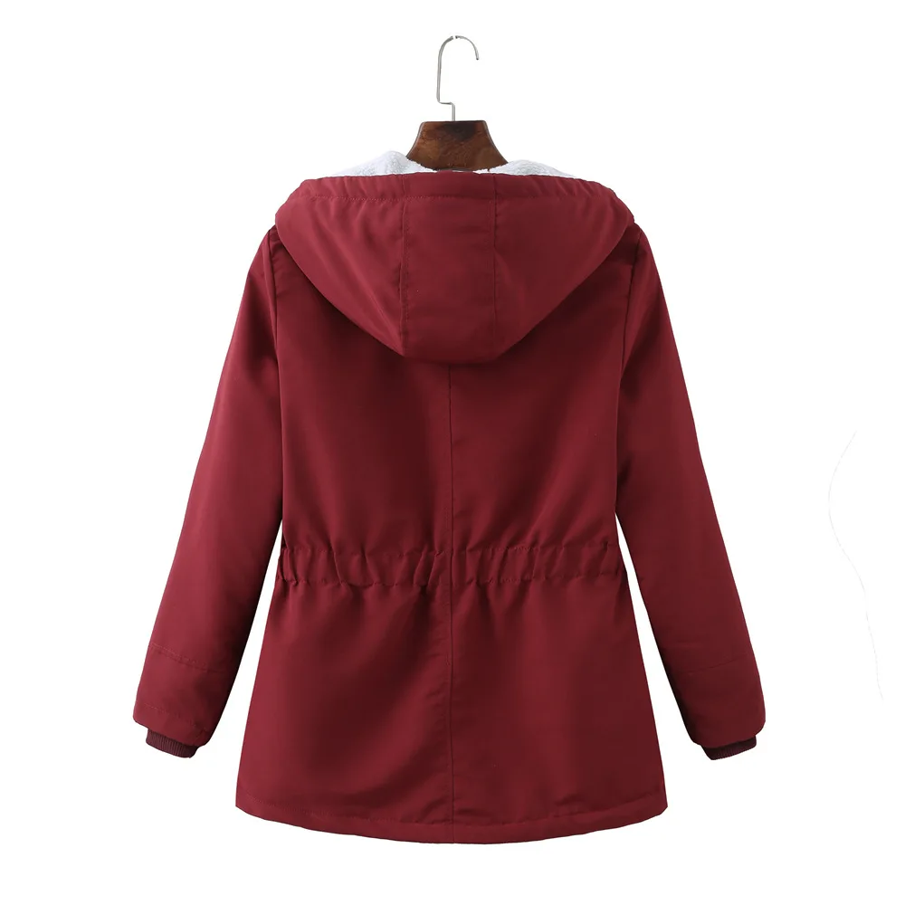 Women Parkas Lamb Wool Hoodies Coats Thick Warm Tight Waist Loose Autumn Winter Casual Jackets Winter Mid Length Parka Coat