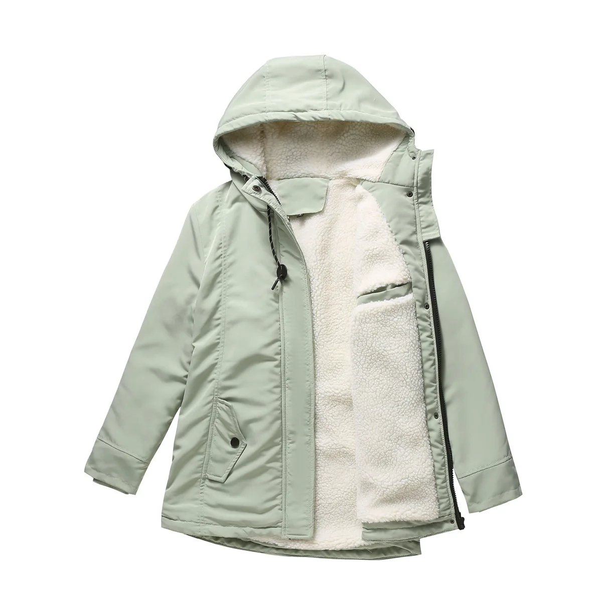 Women Parkas Lamb Wool Hoodies Coats Thick Warm Tight Waist Loose Autumn Winter Casual Jackets Winter Mid Length Parka Coat