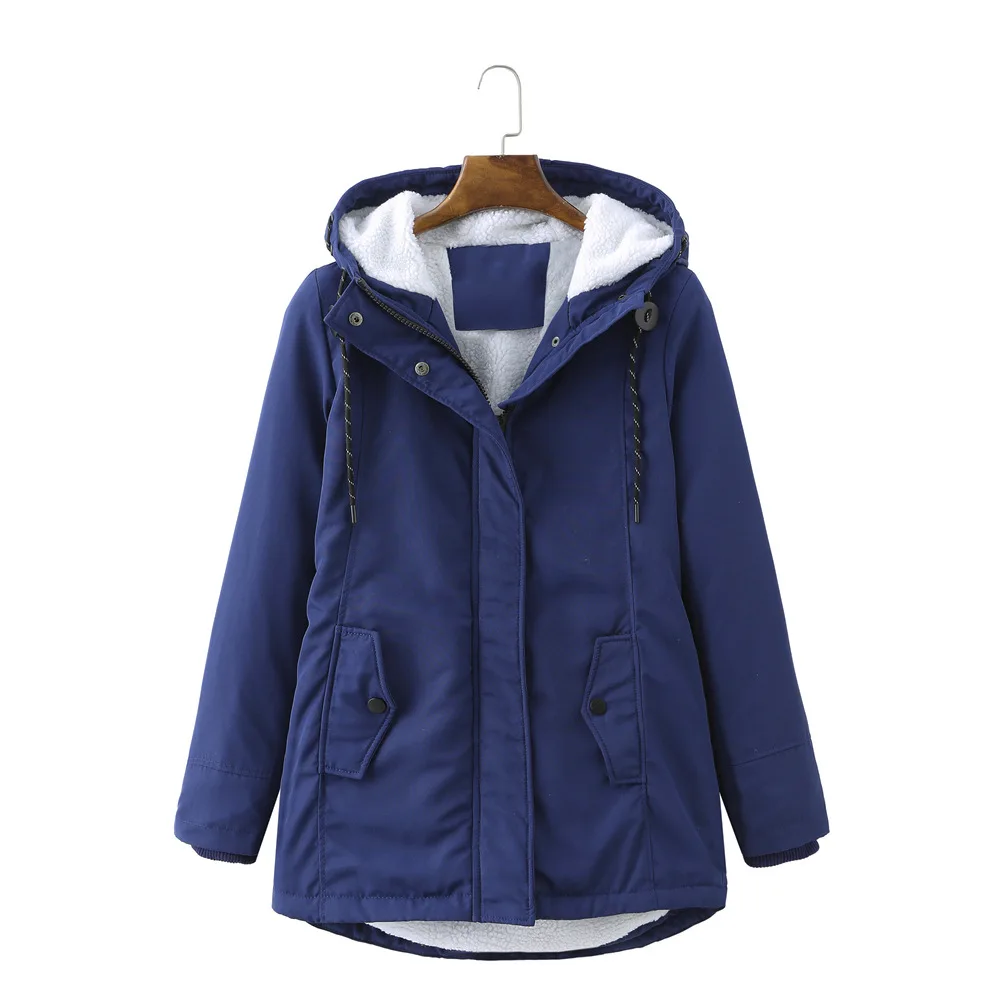 Women Parkas Lamb Wool Hoodies Coats Thick Warm Tight Waist Loose Autumn Winter Casual Jackets Winter Mid Length Parka Coat