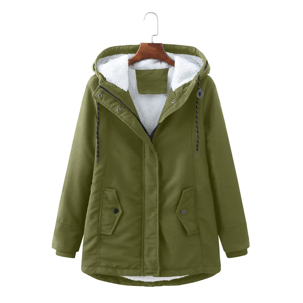 Women Parkas Lamb Wool Hoodies Coats Thick Warm Tight Waist Loose Autumn Winter Casual Jackets Winter Mid Length Parka Coat