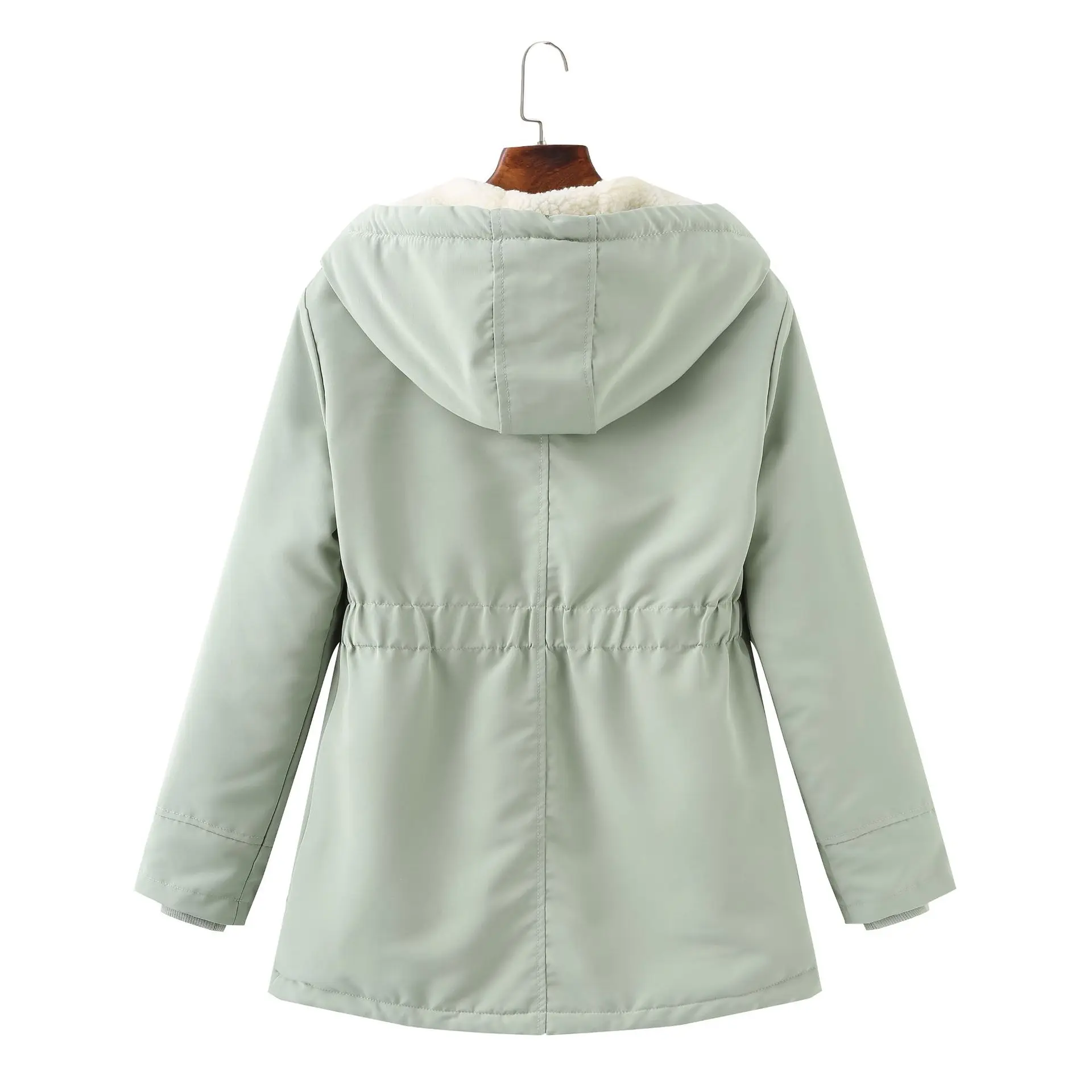 Women Parkas Lamb Wool Hoodies Coats Thick Warm Tight Waist Loose Autumn Winter Casual Jackets Winter Mid Length Parka Coat
