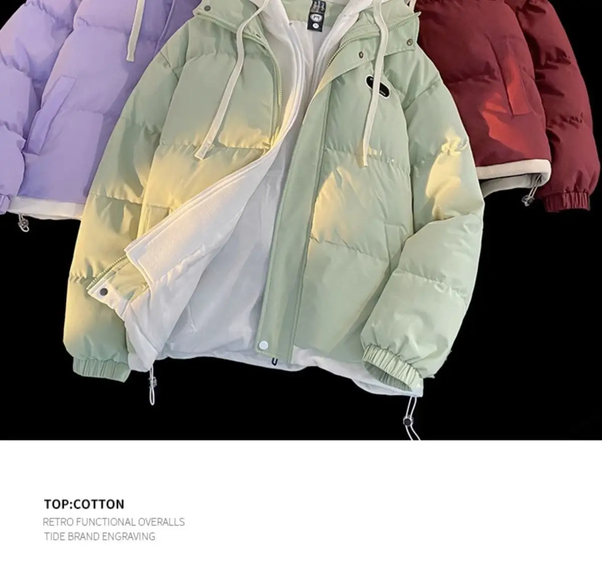 2026 Autumn winter New Fake two-piece Spliced Hooded Down cotton Jacket Women's Casual Loose Thicken Parkas Warm Cotton Coat