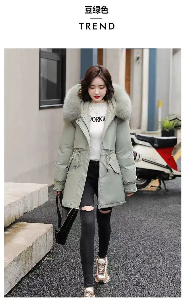2026Winter New Korean Edition Loose Thicken Cotton Jacket Women's Big Fur Collar Hooded Coat Female Casual Warm Parker Overcoat