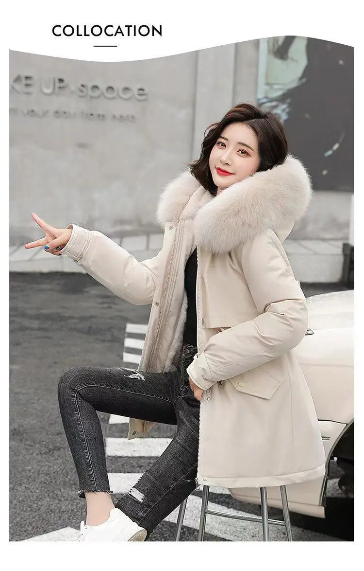 2026Winter New Korean Edition Loose Thicken Cotton Jacket Women's Big Fur Collar Hooded Coat Female Casual Warm Parker Overcoat