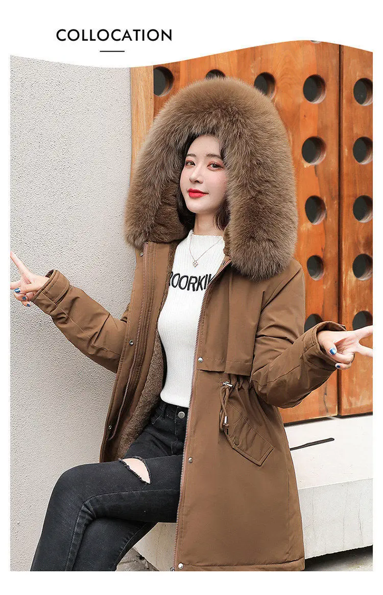 2026Winter New Korean Edition Loose Thicken Cotton Jacket Women's Big Fur Collar Hooded Coat Female Casual Warm Parker Overcoat