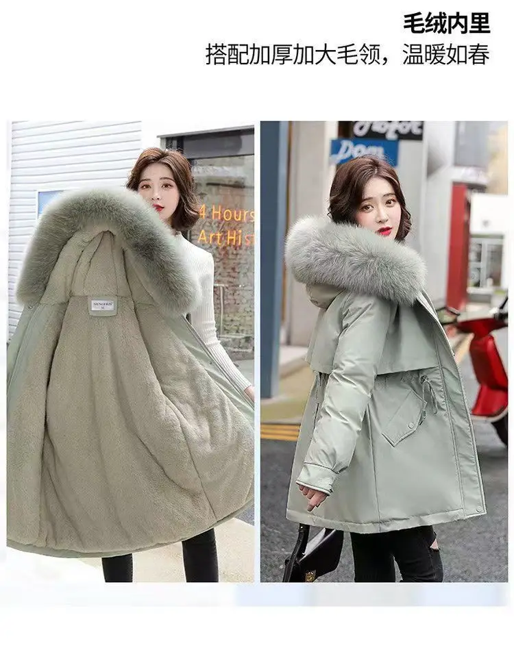 2026Winter New Korean Edition Loose Thicken Cotton Jacket Women's Big Fur Collar Hooded Coat Female Casual Warm Parker Overcoat