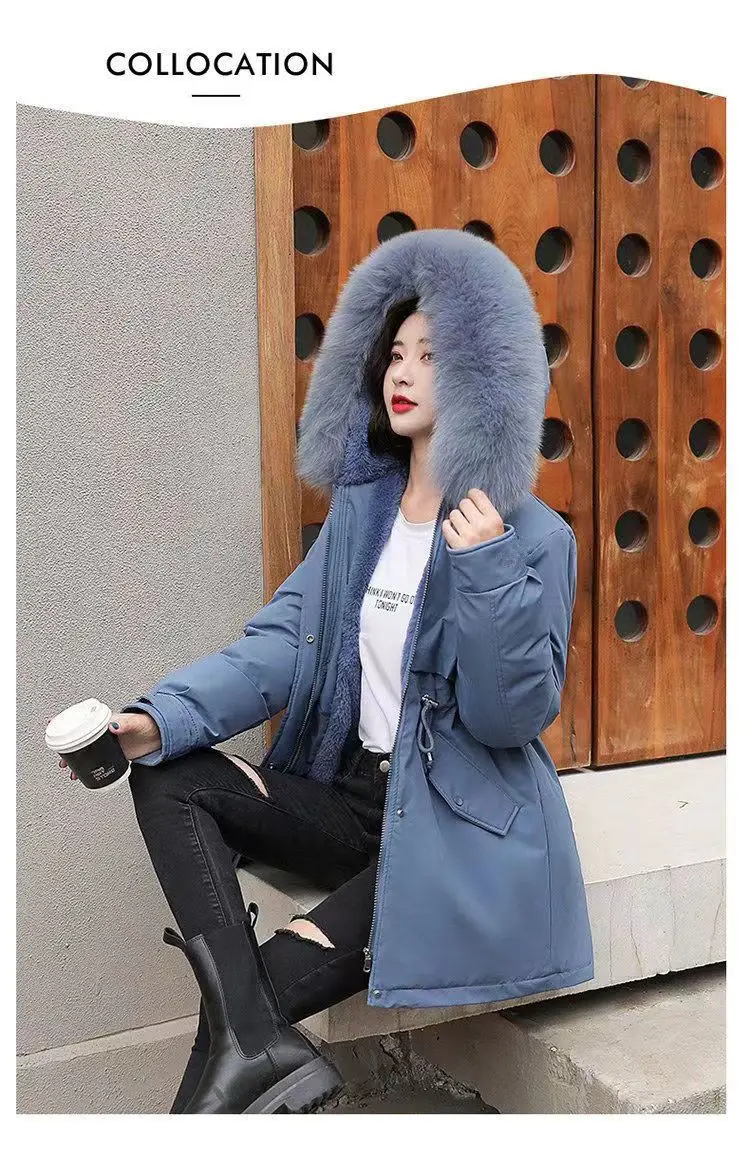 2026Winter New Korean Edition Loose Thicken Cotton Jacket Women's Big Fur Collar Hooded Coat Female Casual Warm Parker Overcoat