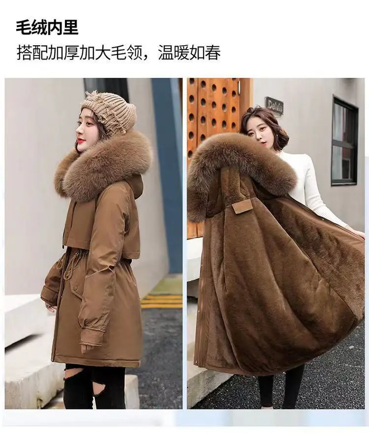 2026Winter New Korean Edition Loose Thicken Cotton Jacket Women's Big Fur Collar Hooded Coat Female Casual Warm Parker Overcoat
