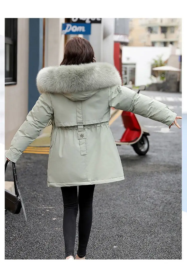 2026Winter New Korean Edition Loose Thicken Cotton Jacket Women's Big Fur Collar Hooded Coat Female Casual Warm Parker Overcoat