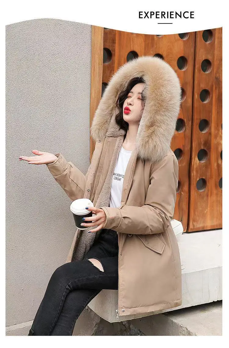 2026Winter New Korean Edition Loose Thicken Cotton Jacket Women's Big Fur Collar Hooded Coat Female Casual Warm Parker Overcoat