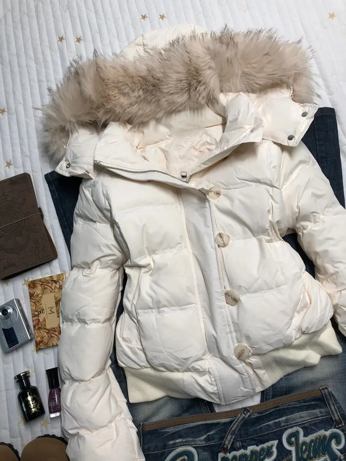 American Retro Vintage Fur Collar Hooded Cotton Coat Women Winter Loose Warm Casual Thick Jacket 2025 Fashion Street Style Cozy