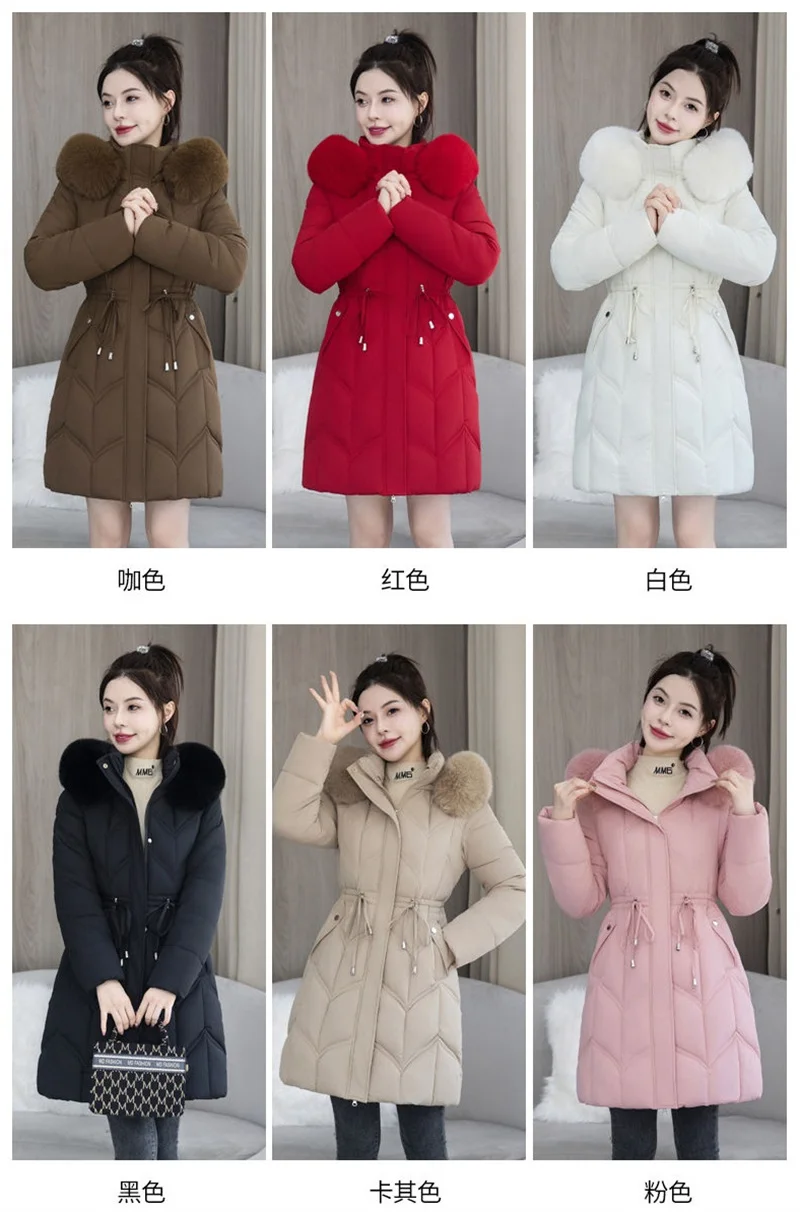 Winter New Down Cotton Jacket Women Korean Cotton-Padded Thicken Warm Mid Long Hooded Parkas Slim Coat Female Casual Ladies Tops