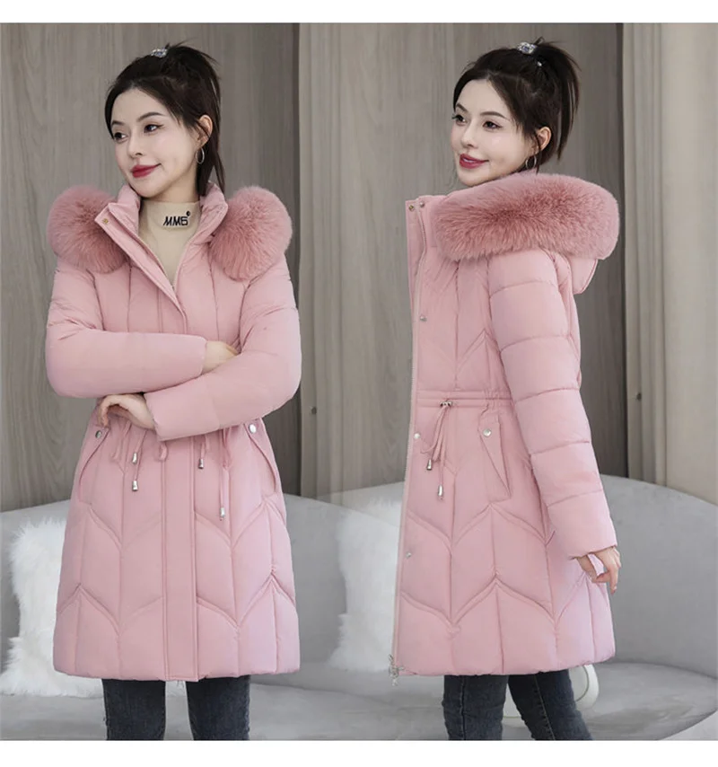 Winter New Down Cotton Jacket Women Korean Cotton-Padded Thicken Warm Mid Long Hooded Parkas Slim Coat Female Casual Ladies Tops