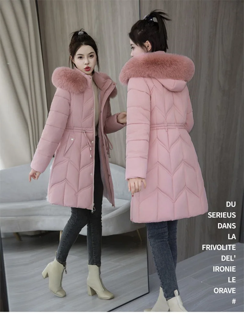 Winter New Down Cotton Jacket Women Korean Cotton-Padded Thicken Warm Mid Long Hooded Parkas Slim Coat Female Casual Ladies Tops