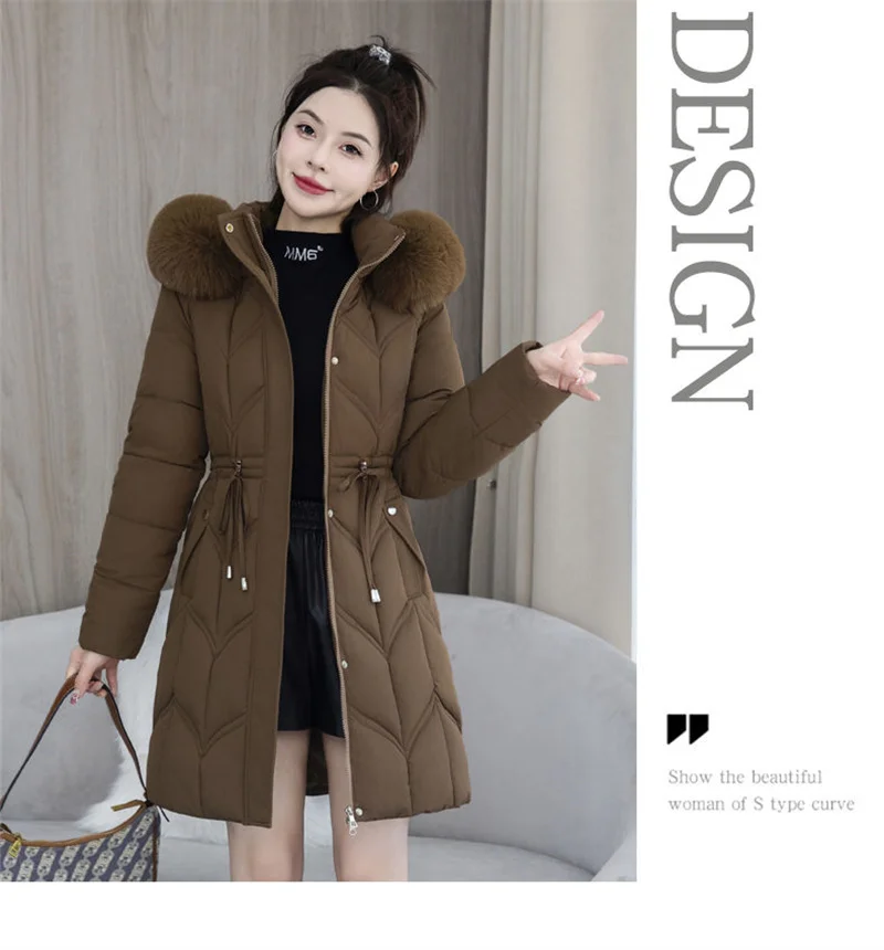 Winter New Down Cotton Jacket Women Korean Cotton-Padded Thicken Warm Mid Long Hooded Parkas Slim Coat Female Casual Ladies Tops
