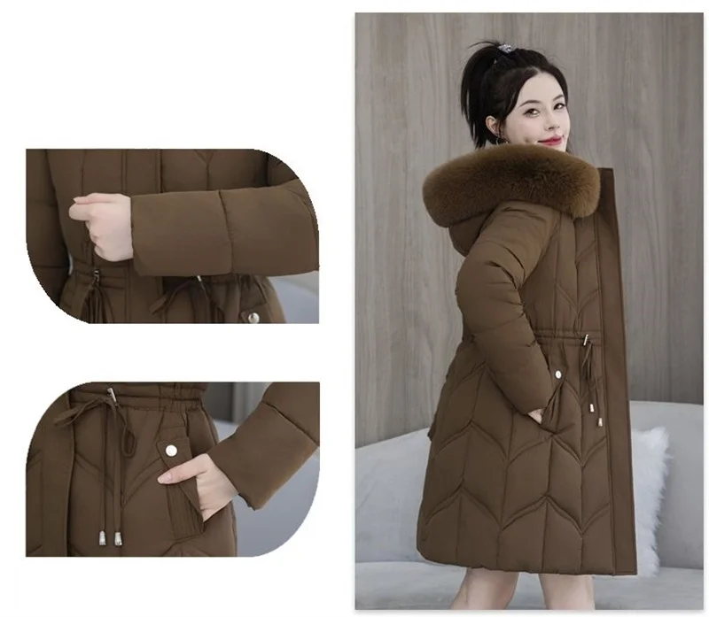 Winter New Down Cotton Jacket Women Korean Cotton-Padded Thicken Warm Mid Long Hooded Parkas Slim Coat Female Casual Ladies Tops