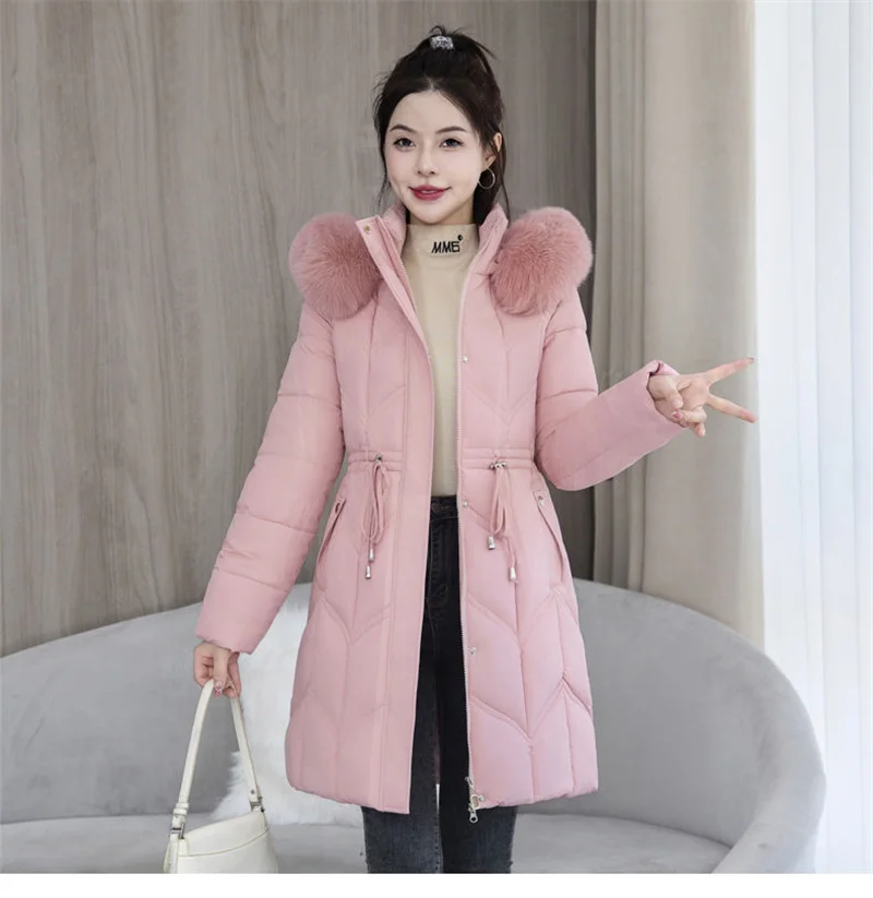 Winter New Down Cotton Jacket Women Korean Cotton-Padded Thicken Warm Mid Long Hooded Parkas Slim Coat Female Casual Ladies Tops