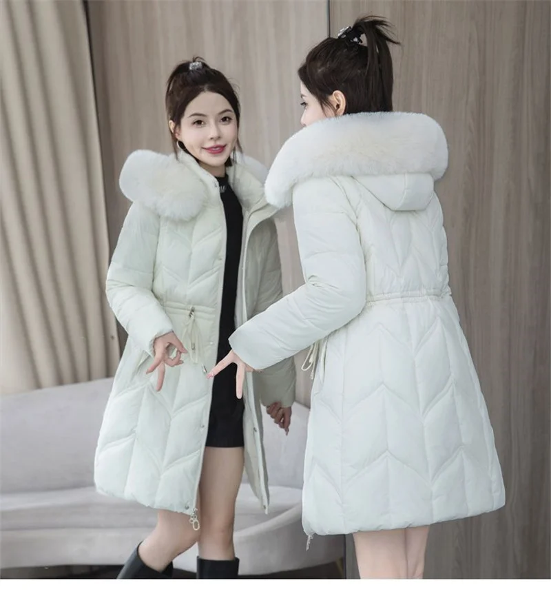 Winter New Down Cotton Jacket Women Korean Cotton-Padded Thicken Warm Mid Long Hooded Parkas Slim Coat Female Casual Ladies Tops
