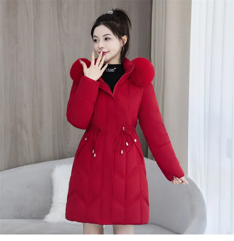 Winter New Down Cotton Jacket Women Korean Cotton-Padded Thicken Warm Mid Long Hooded Parkas Slim Coat Female Casual Ladies Tops