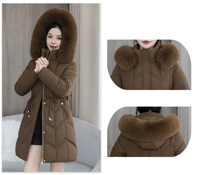 Winter New Down Cotton Jacket Women Korean Cotton-Padded Thicken Warm Mid Long Hooded Parkas Slim Coat Female Casual Ladies Tops