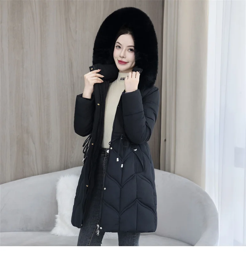 Winter New Down Cotton Jacket Women Korean Cotton-Padded Thicken Warm Mid Long Hooded Parkas Slim Coat Female Casual Ladies Tops
