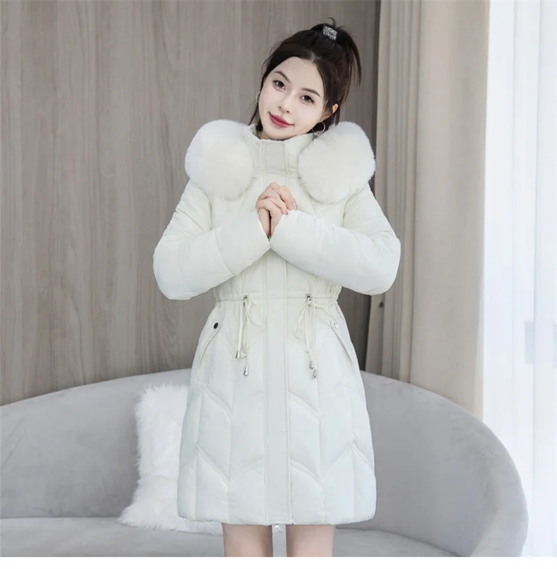 Winter New Down Cotton Jacket Women Korean Cotton-Padded Thicken Warm Mid Long Hooded Parkas Slim Coat Female Casual Ladies Tops