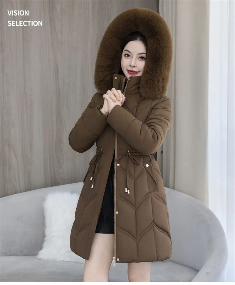 Winter New Down Cotton Jacket Women Korean Cotton-Padded Thicken Warm Mid Long Hooded Parkas Slim Coat Female Casual Ladies Tops