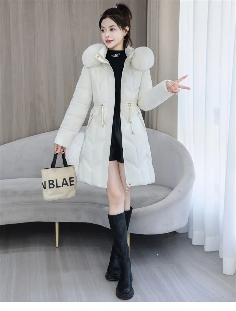 Winter New Down Cotton Jacket Women Korean Cotton-Padded Thicken Warm Mid Long Hooded Parkas Slim Coat Female Casual Ladies Tops