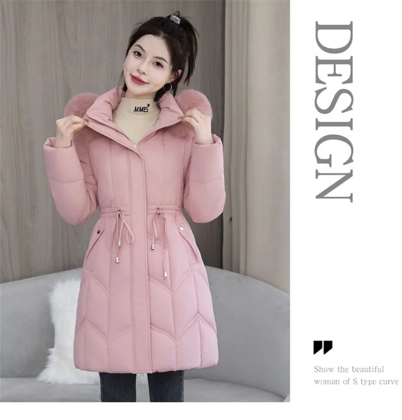 Winter New Down Cotton Jacket Women Korean Cotton-Padded Thicken Warm Mid Long Hooded Parkas Slim Coat Female Casual Ladies Tops