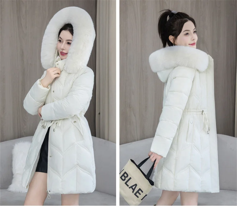Winter New Down Cotton Jacket Women Korean Cotton-Padded Thicken Warm Mid Long Hooded Parkas Slim Coat Female Casual Ladies Tops