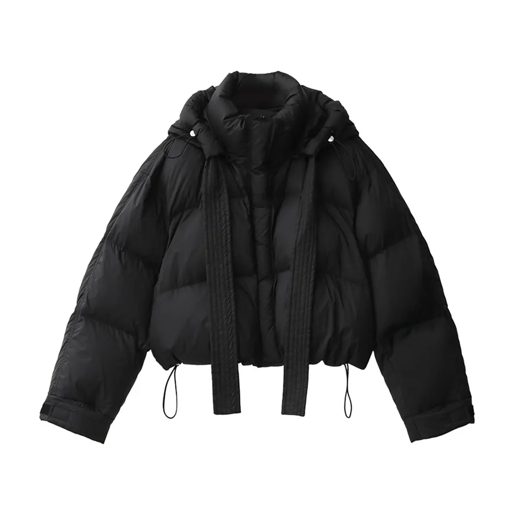 2025 Autumn Winter Women Y2k Japanese Black Hoodie Padded Jacket Stand Collar Down Jacket Korean Thick Parkas Outwears Tide New