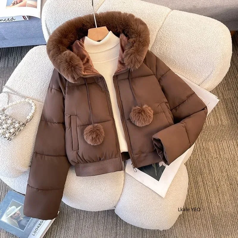 New 2025 Fashion High-end Elegant Women's Winter Parkas Coat Long Sleeve Short Be All-match Ladies Down Cotton-padded Jacket