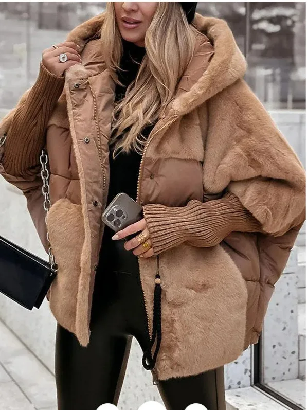 2026 Autumn Winter Women's Loose New Splicing Down Cotton Jacket Parka Loose Warm Fashion Jackets Coat Fashionable Streetwear