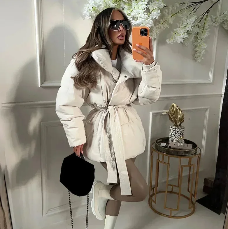 Warm Parkas Women Long Coats 2025 Autumn Winter Khaki Black Long Sleeve Coat Khaki High Waist Casual Elegant Y2k Jackets Thick