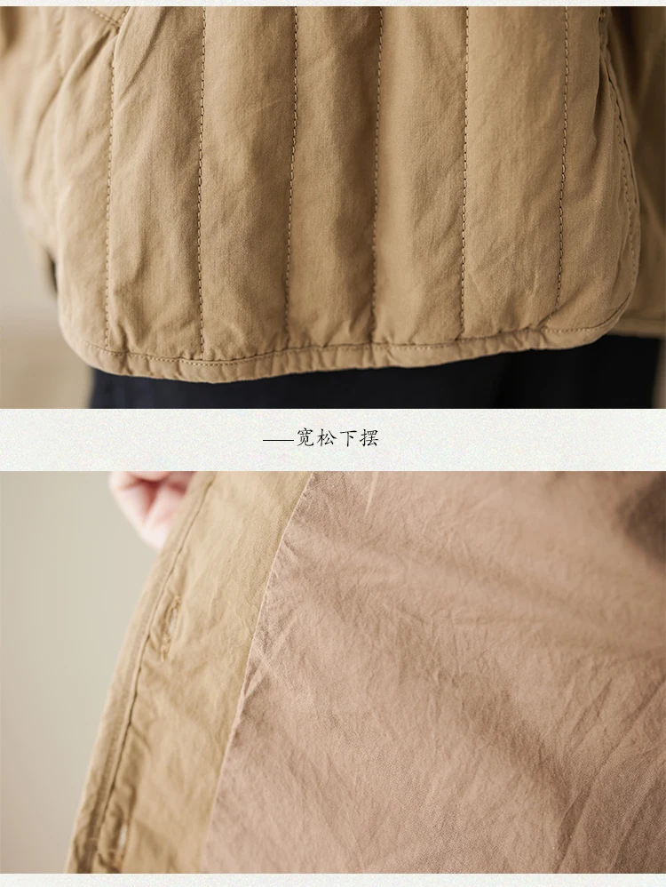 THHONE Autumn Winter New 2026 Jacket Women Coat Parkas Padded Vintage Korean Style Loose Solid Warm Casual V-neck Top Outerwear