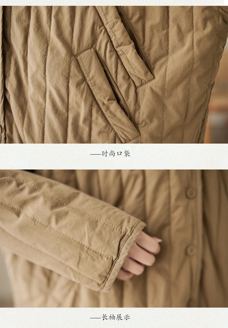 THHONE Autumn Winter New 2026 Jacket Women Coat Parkas Padded Vintage Korean Style Loose Solid Warm Casual V-neck Top Outerwear