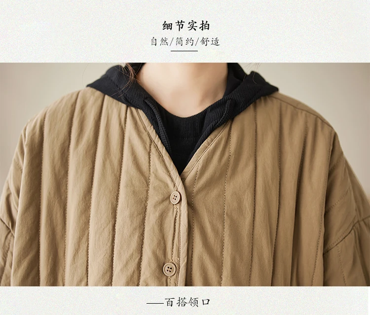 THHONE Autumn Winter New 2026 Jacket Women Coat Parkas Padded Vintage Korean Style Loose Solid Warm Casual V-neck Top Outerwear